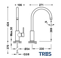 MEDIDAS MONOMANDO COCINA TRES